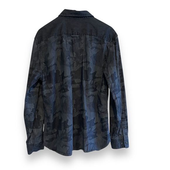 Marithe Francois Girbaud Men's Blue Camo Denim Button Down Shirt Long Sleeve L - Picture 5 of 6
